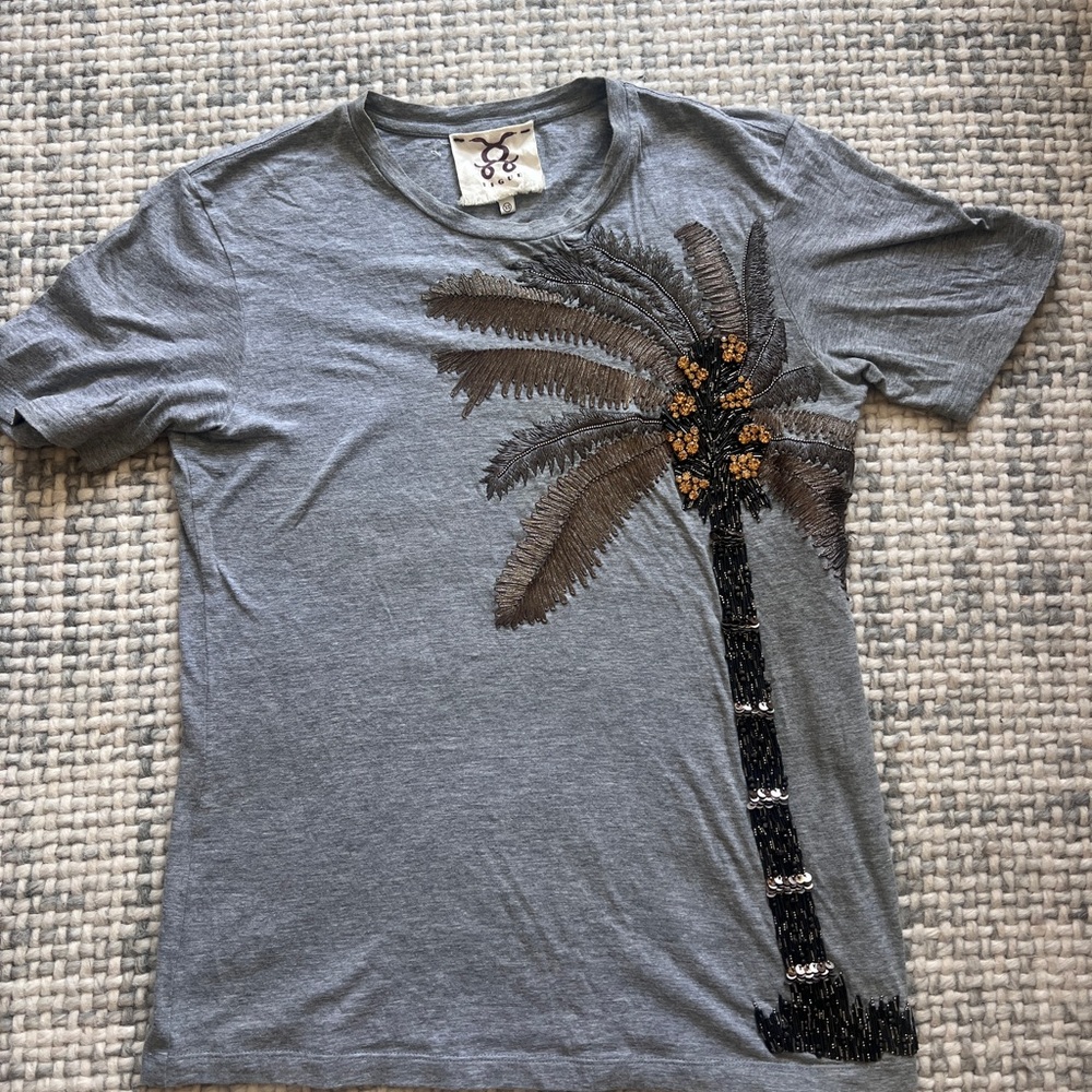 Figue Gray Palm Tree Embroidered Women’s Shirt